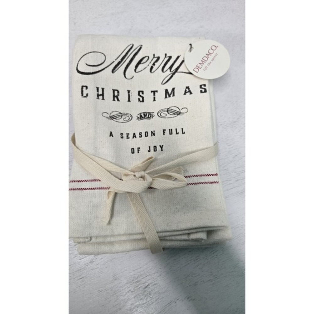 New Merry Christmas Set of 2 Christmas kitchen towels Red & Beige Farmhouse